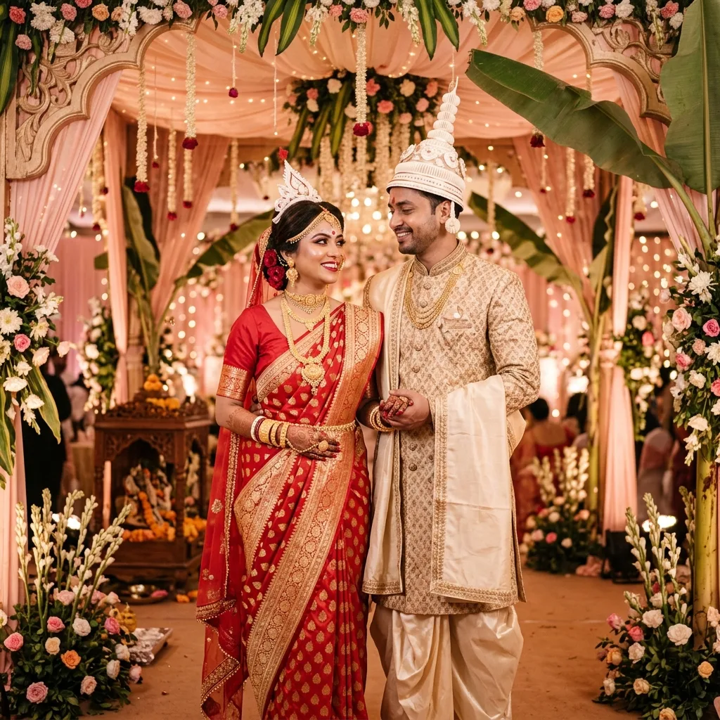 Bengali bride and groom at their wedding